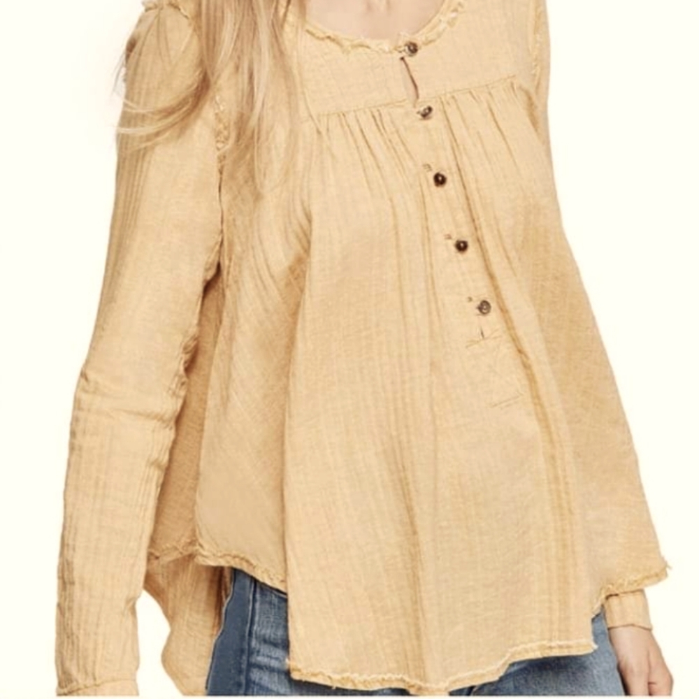 Free People Sand Henley Top, Sz. M